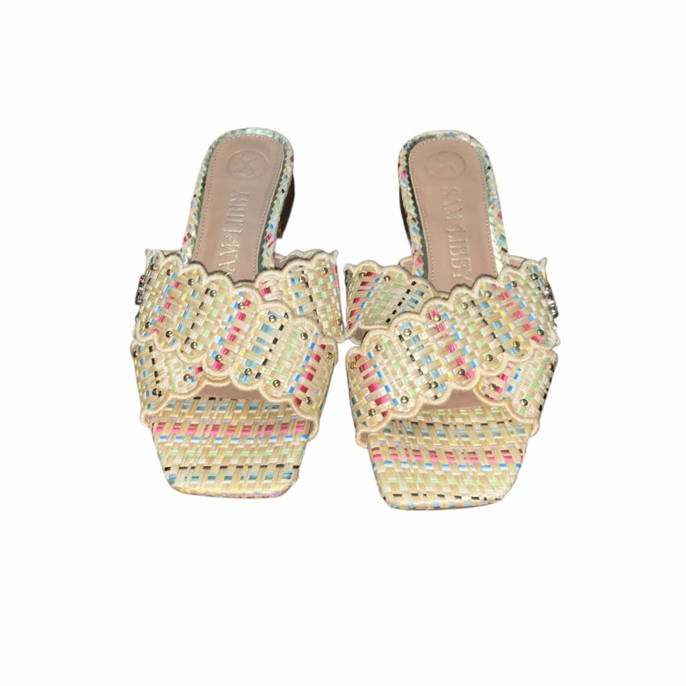 Sam & Libby Woven Slide Sandals Multicolor Raffia Size 8